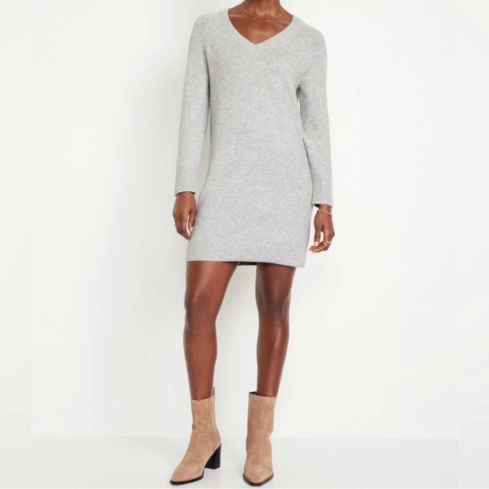 NWT OLD NAVY So Soft Sweater Dress Gray Plus Size V-Neck Size XXL BNIB - Picture 3 of 13